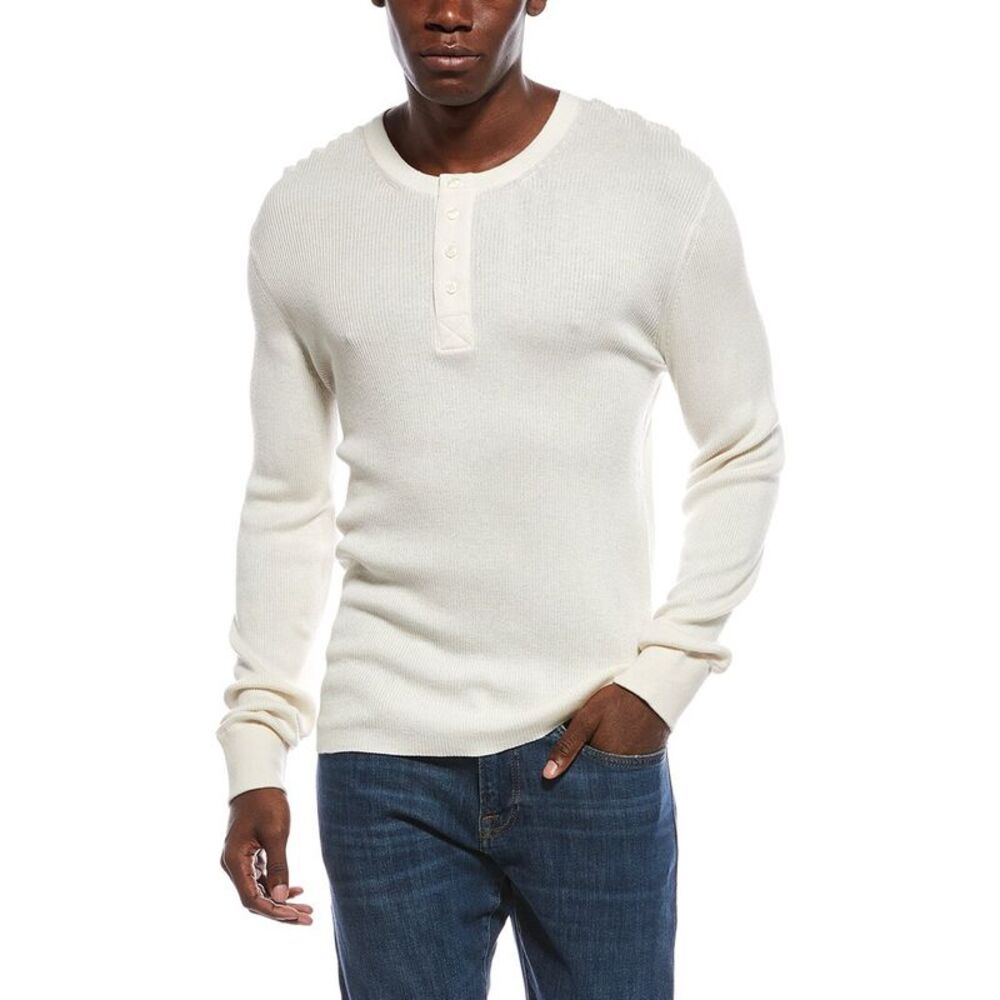 Simkhai Mens  Hezekiah Silk & Cashmere-Blend Henley Shirt, White